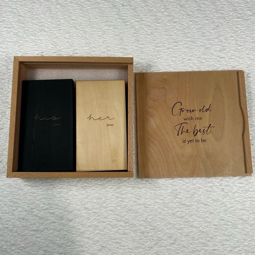 His & Her Wedding Vow Books Set Wooden Keepsake Box Rustic Wedding Ceremony - Picture 3 of 4